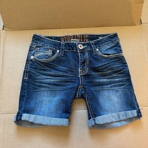 Y2K Hydraulic‎ Lola Jean Shorts Cuffed Dark Wash Embellished Pockets